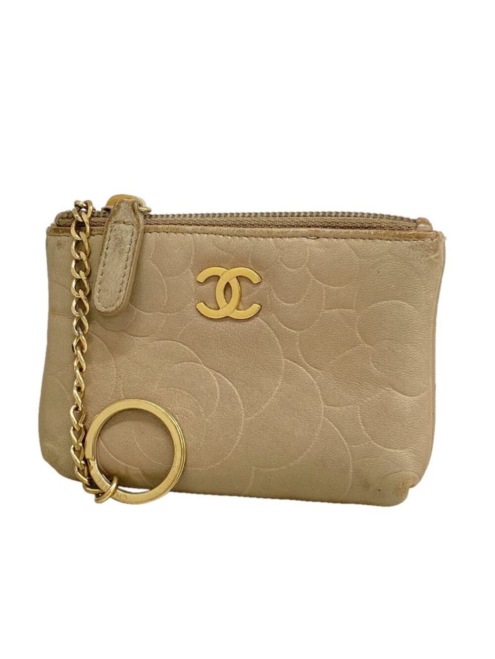 Chanel Coin Purse Camellia Lambskin Beige Gold